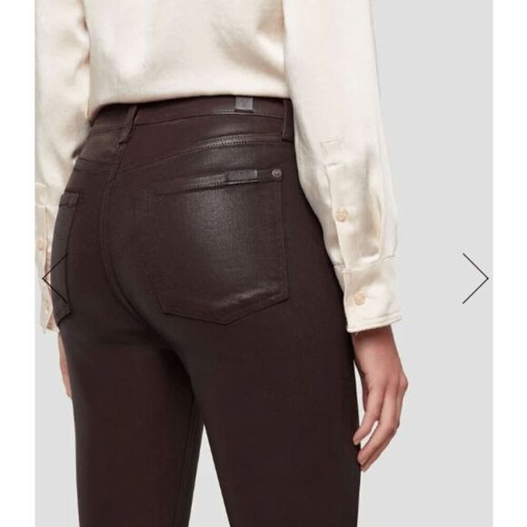 NWT 7 For All Mankind JEN 7 Ankle Skinny Brown Coated Leather Look Jeans Size 18 - Picture 1 of 13